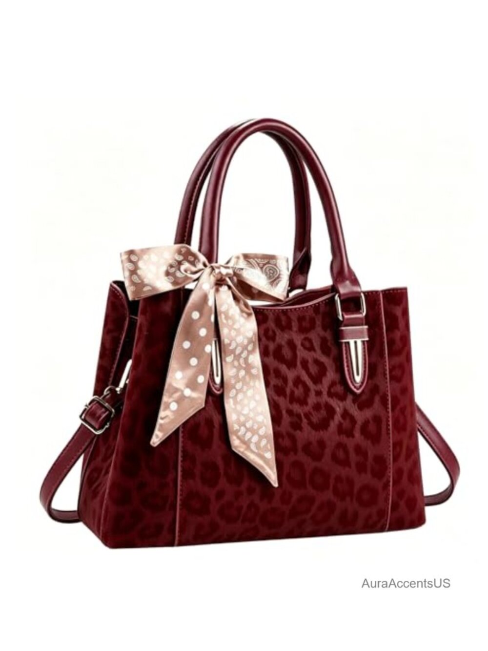 Leopard Print Synthetic Leather Satchel Handbag Medium Top Handle Crossbody